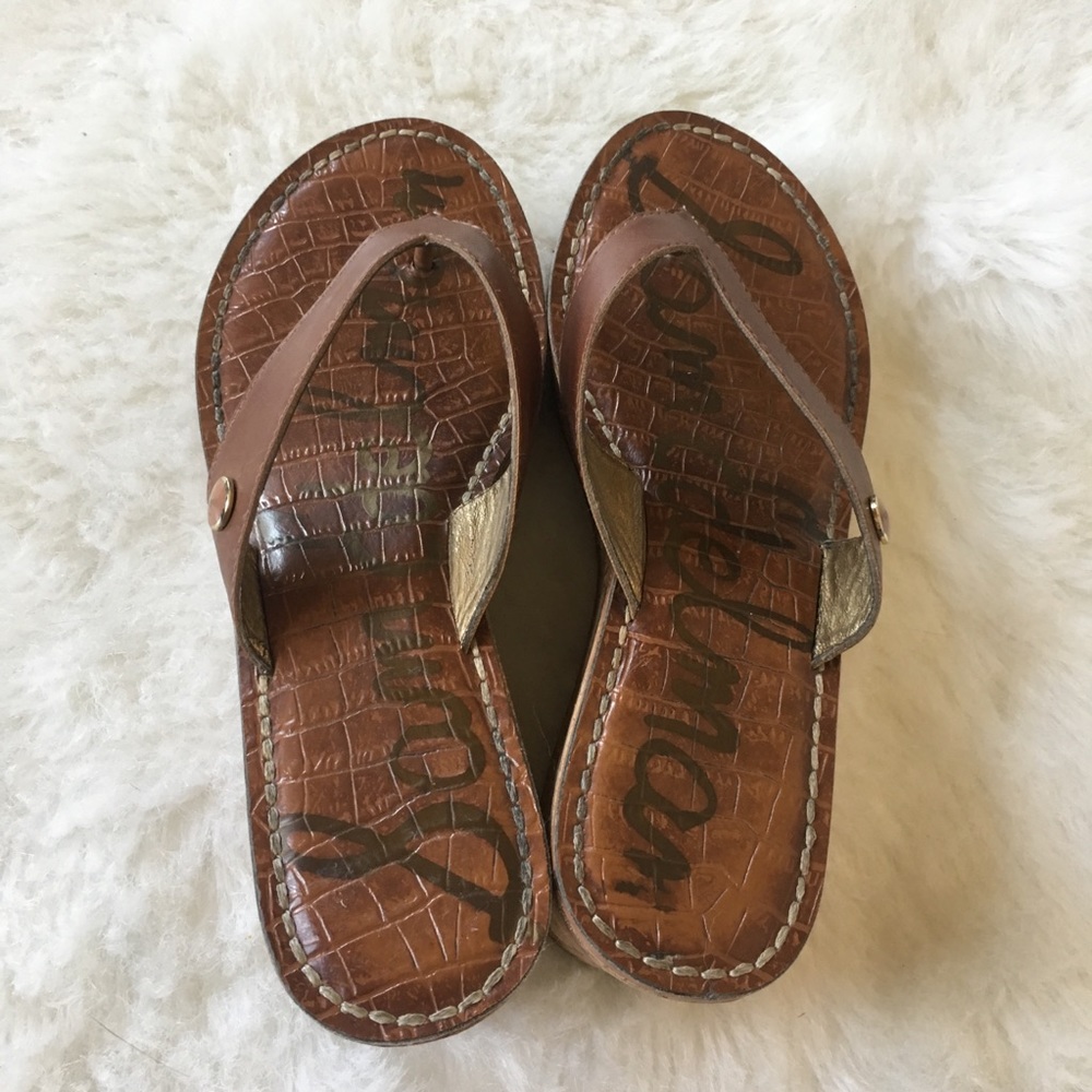 Sam Edelman Cognac brown leather wedge slide 6